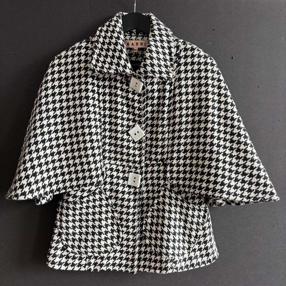 Marni 2010s Houndstooth Wool Cape Statement Jacket - Size 36/US 0-XS